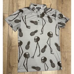 Rebel Reaper Clothing Company Men’s Medium Skull & Pineapple All Over Gray Polo